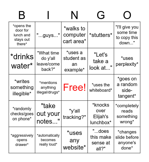 Singleton's Tendencies Bingo Card