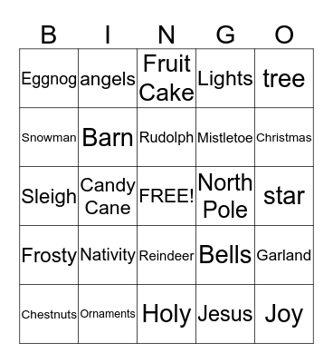 Nativity Bingo Card
