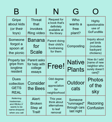 Neighborhood Bingo Card