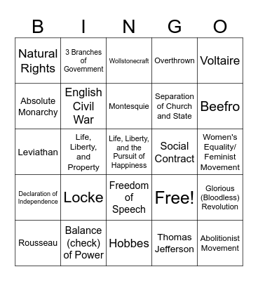 Enlightenment Thinkers Bingo Card