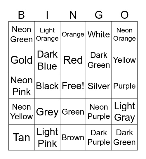Color Signs Bingo Card
