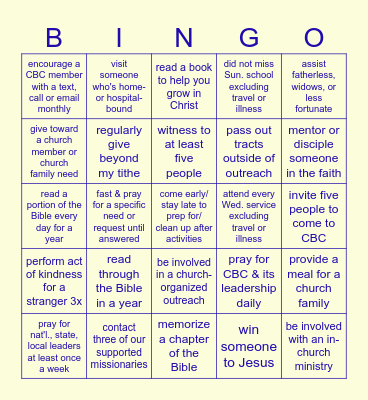 Calvary Challenge Bingo Card