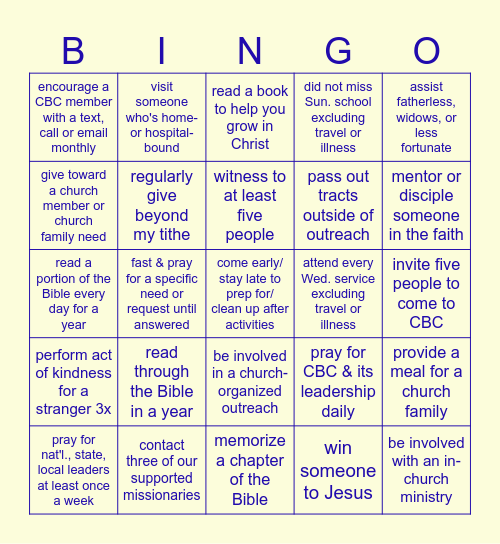 Calvary Challenge Bingo Card