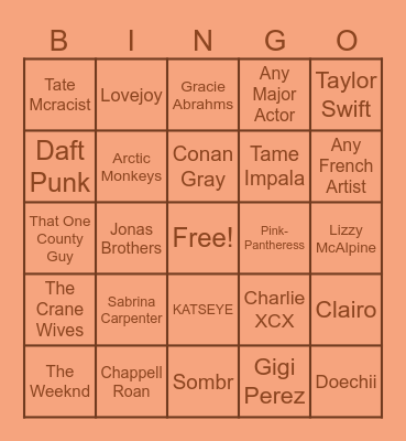 Spotify Wrapped Bingo Card