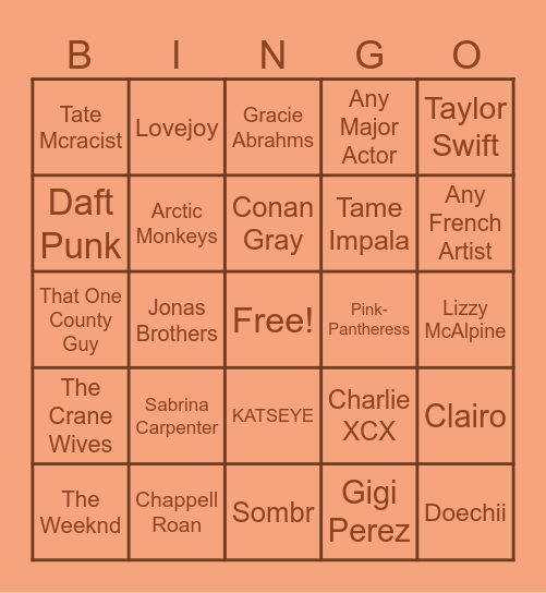 Spotify Wrapped Bingo Card