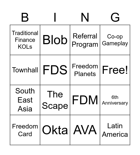 Townhall Bingo 2025 Bingo Card