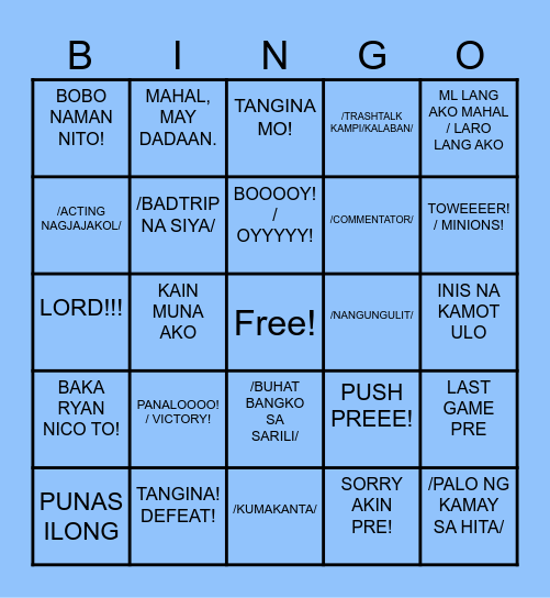 RYAN NICO MOBILE LEGENDS Bingo Card