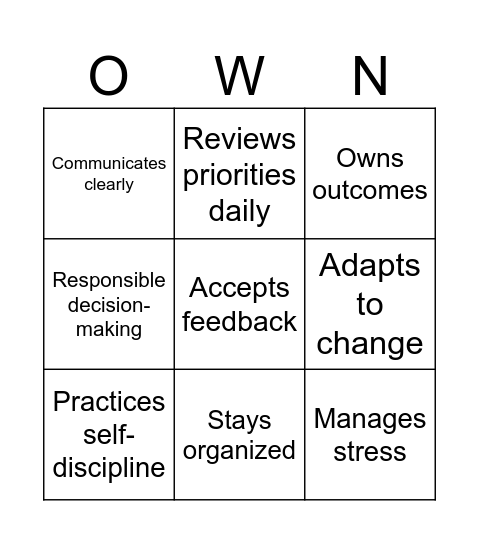 Owning the Shift Bingo Card