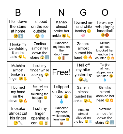 B14 L11 I cut my finger chopping vegetables 😫🥕 Bingo Card