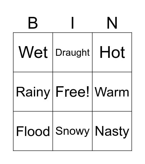 Vocabulary Bingo Card