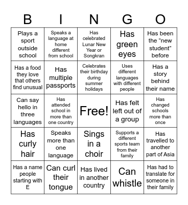 About Me Bingo! Bingo Card