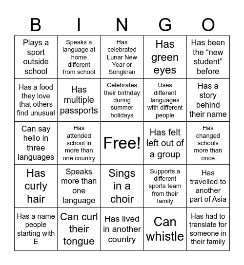 About Me Bingo! Bingo Card