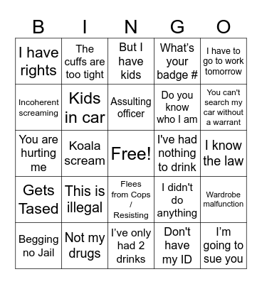 Police body cam Bingo Card