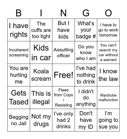 Police body cam Bingo Card