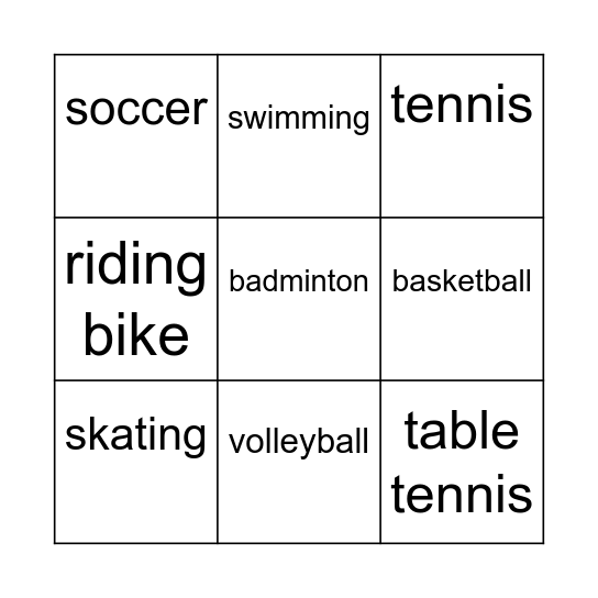 What sports do you like? Bingo Card