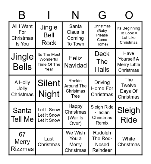 Jule Sange Bingo Card