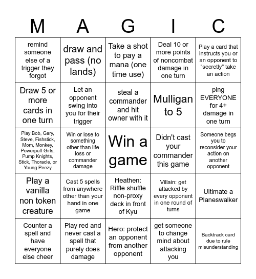 Commander Bingo - Sheet 1 Bingo Card