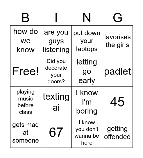 pastries Bingo Card