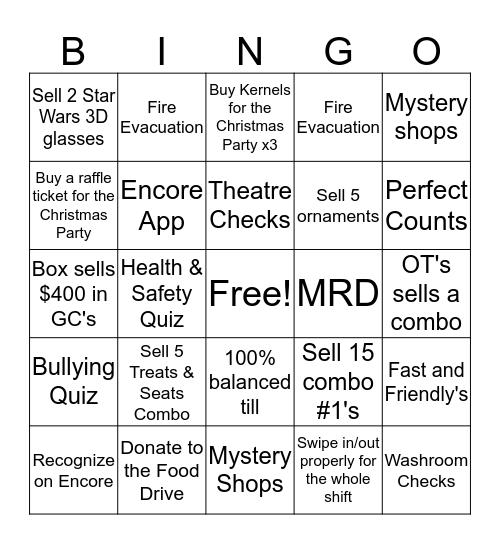 Cineplex Team Work BINGO Card