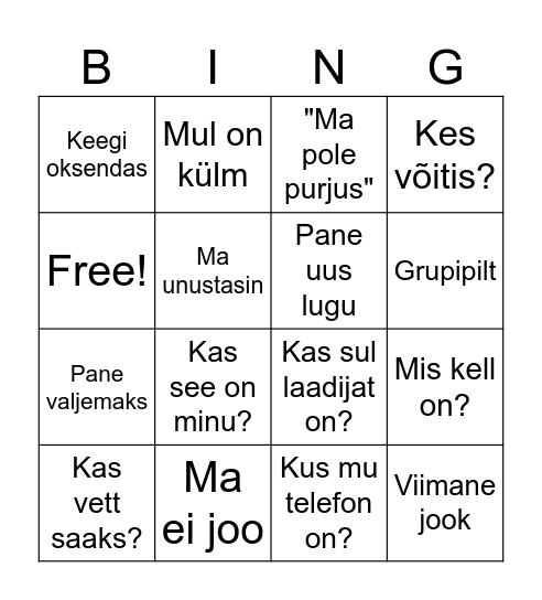 Sünnipäeva BINGO Card