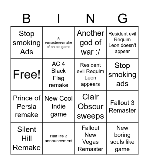 Patgameawards2025 Bingo Card