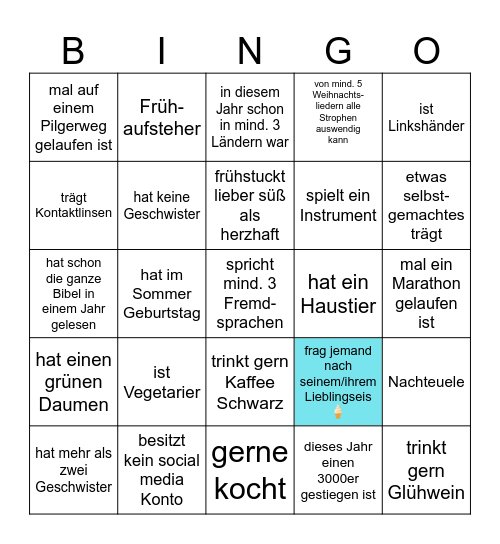 Kennelern Bingo - Finde Jemand der/die Bingo Card