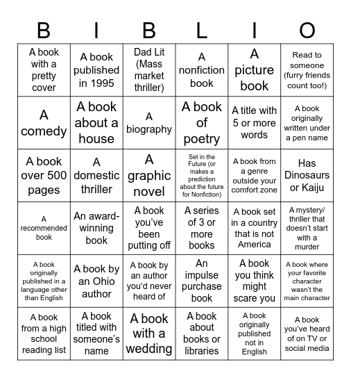 Book Bingo 2026 Bingo Card