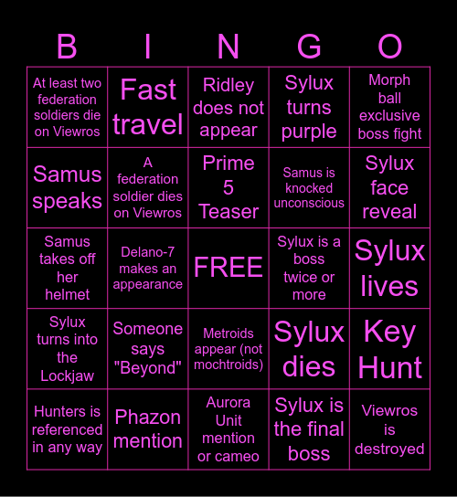 METROID PRIME 4: BEYOND Bingo Card
