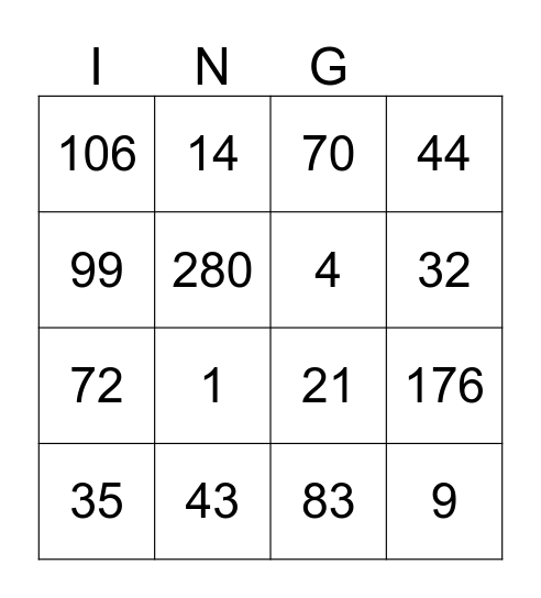 Place Value Bingo Card