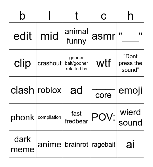 shorts Bingo Card