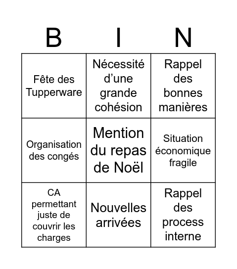 PV du CSE Bingo Card