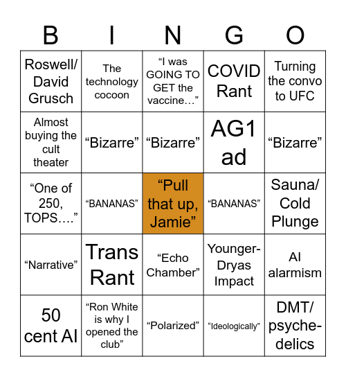 Joe Rogan Bingo Card