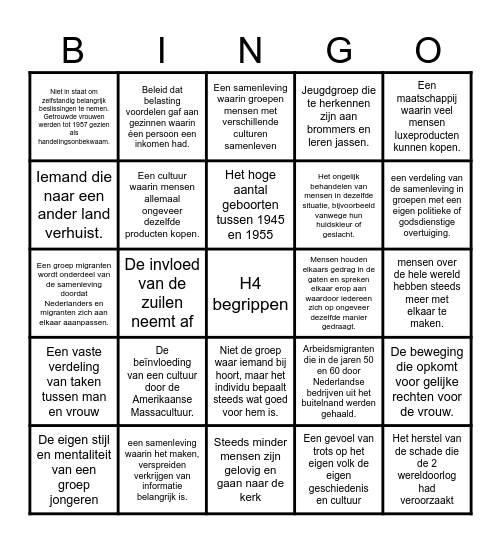 Begrippen Bingo Card