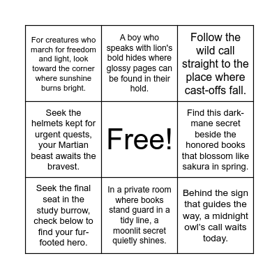 SSS scavenger hunt Bingo Card