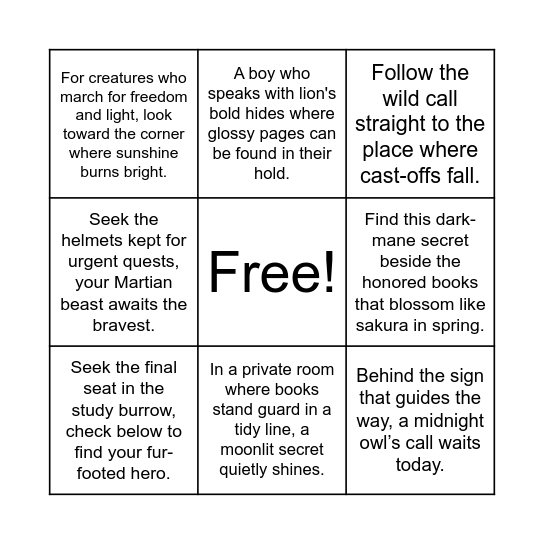 SSS scavenger hunt Bingo Card