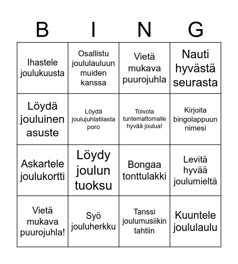 PUUROJUHLAN BINGO Card
