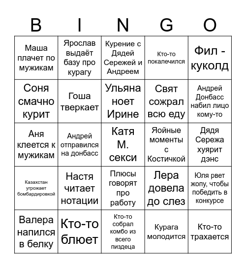 Крысиное бинго Bingo Card