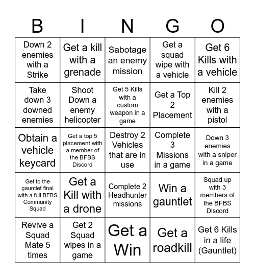Battlefield 6 Freeplay Bingo Card