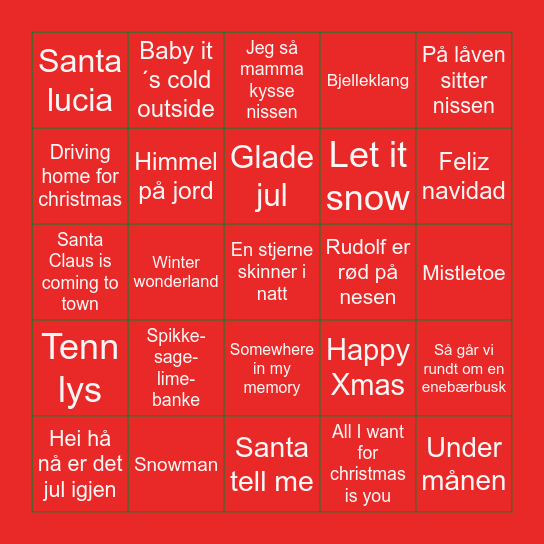 Julebord 2025 Bingo Card