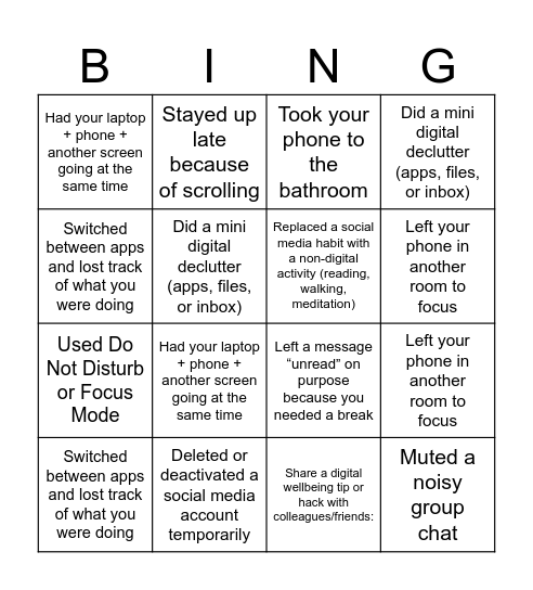 Digital Bingo Card