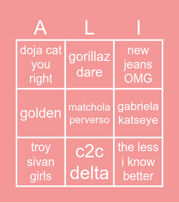 Binlicia Bingo Card