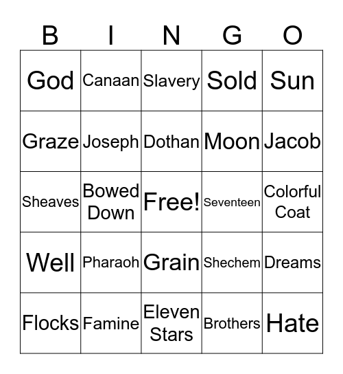 Joseph's Colorful Coat Bingo Card