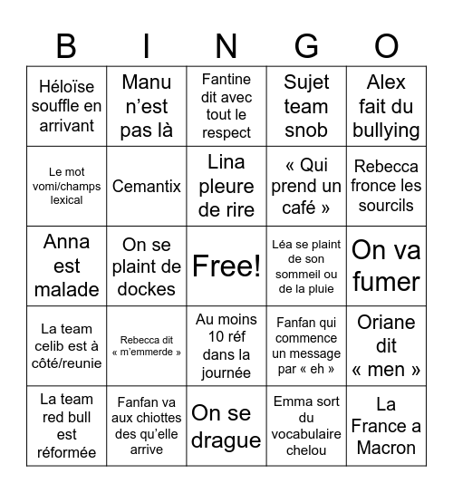 Les filleeees Bingo Card