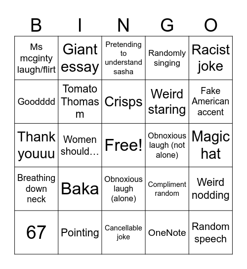 Mr Johnson Bingo Card