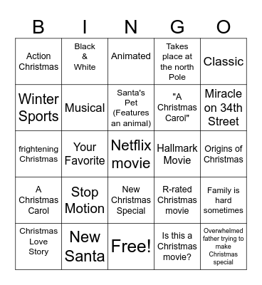 Christmas Movies Bingo Card