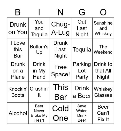 Drinking Bingo Card