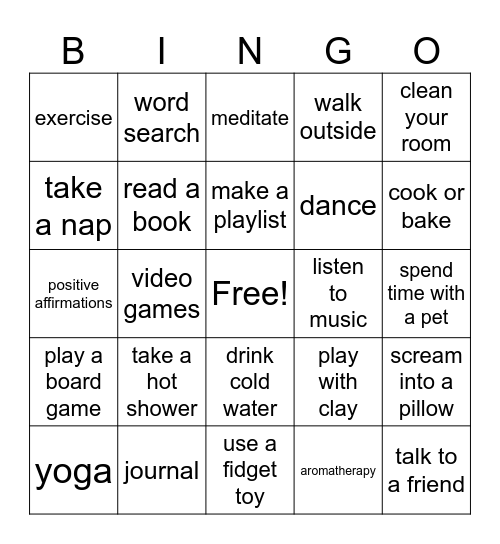 COPING SKILLS BINGO Card