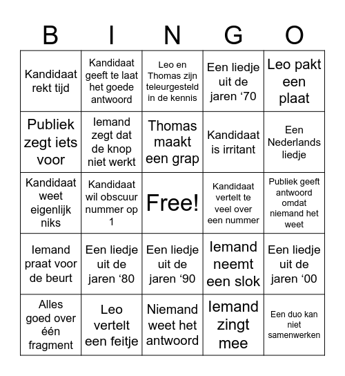 Top 2000 Bingo Card