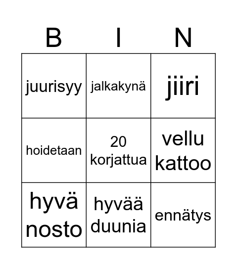 tiimipalaveribingo Card