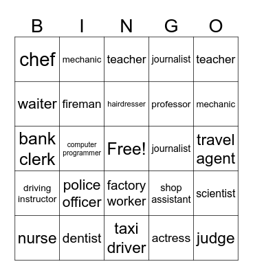 Jobs Bingo Card